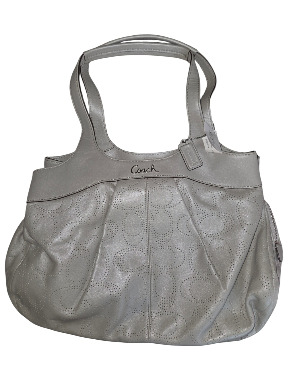 NWT Coach Perforated Leather Lexi Hobo Bag. Light Gray With Pink Interior.